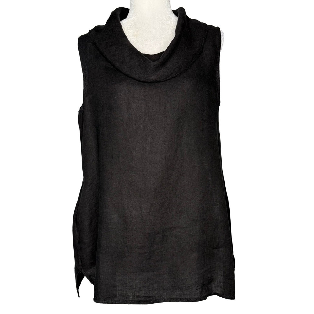 Linen Luv 100% Linen M Cowl Neck Oversized Shirt Top Lagenlook Pockets Italy
